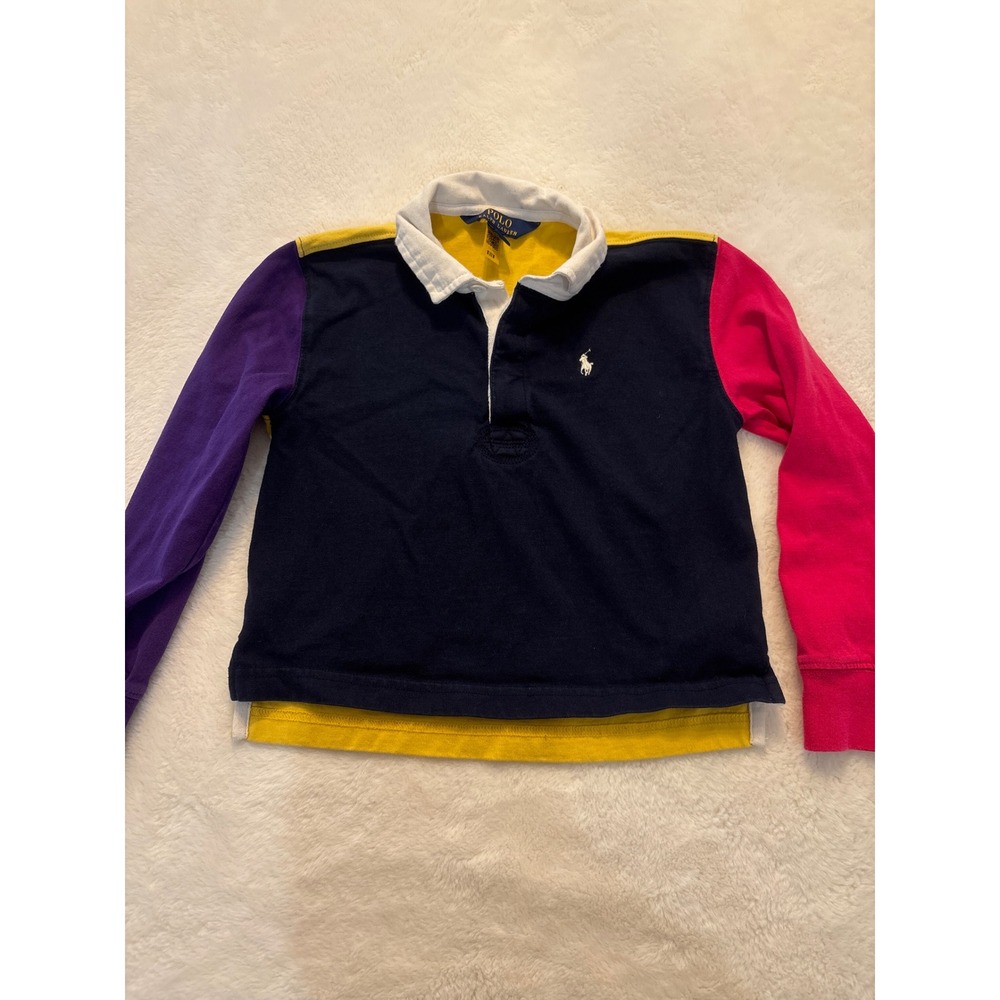 Polo Ralph Lauren Kids Colorblock Rugby Shirt Navy Yellow Pink Purple Size 6